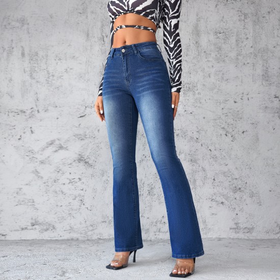 Factory Direct Foreign Trade European and American Cross-Border 2025 Spring New Women's Jeans: Slim Fit, Elegant Commuter Bootcut Jeans