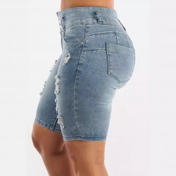 2025 new European and American cross-border high-waisted ripped denim shorts for women, stretchy, slim-fitting, hip-lifting cropped pants in stock 2025 new European and American cross-border high-waisted ripped denim shorts for women, stretchy, slim-fitting, hip-lifting cropped pants in stock