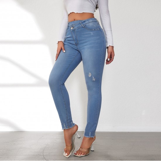 Factory Direct Foreign Trade Jeans for Women: Spring 2024 Elastic High-Waisted Slimming Raw-Edge Straight-Leg Pants Factory Direct Foreign Trade Jeans for Women: Spring 2024 Elastic High-Waisted Slimming Raw-Edge Straight-Leg Pants