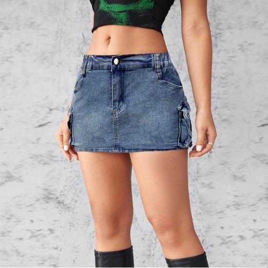 European and American cross-border 2025 new denim skirt for women, summer retro, stretch, slim-fit, workwear, pocket shorts.