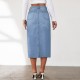 Factory direct sales, foreign trade, 2025 American retro non-stretch denim shorts Women's midi-length slit skirt