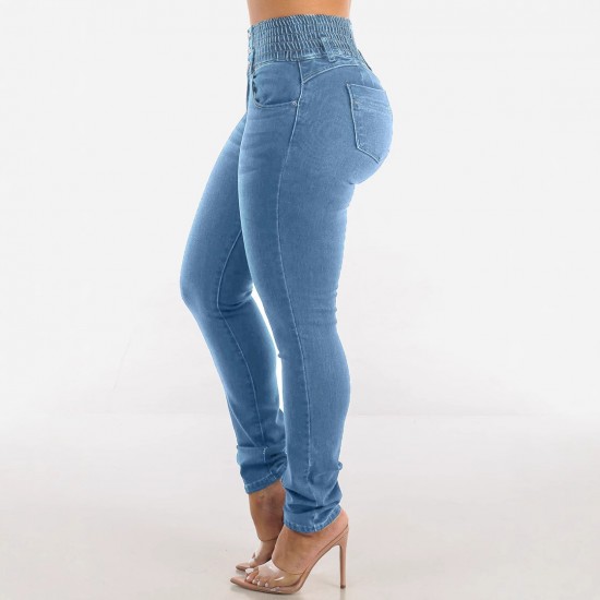 In stock, cross-border wish Amazon hot-selling European and American slim-fitting stretch jeans, sexy, hip-lifting, high-waisted skinny pants