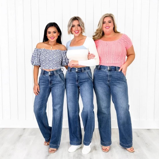 European and American Cross-Border New Amazon 20 Spring 2025 new blue washed straight-leg elegant jeans for women European and American Cross-Border New Amazon 20 Spring 2025 new blue washed straight-leg elegant jeans for women