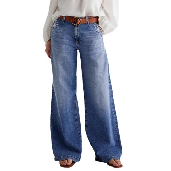 20 25 Spring New European and American Cross-Border Retro Wide-Leg Jeans for Women, Embroidered Stretch Straight-Leg Casual Pants 20 25 Spring New European and American Cross-Border Retro Wide-Leg Jeans for Women, Embroidered Stretch Straight-Leg Casual Pants