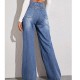 2025 European and American Foreign Trade Hot-Style Washed Cat Whisker Monkey Craft Loose High-Waisted Wide-Leg Jeans for Women