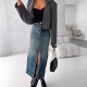 Vintage fashion Amazon cross-border high-waisted slit denim skirt, washed, slim-fitting, hip-lifting midi skirt for women