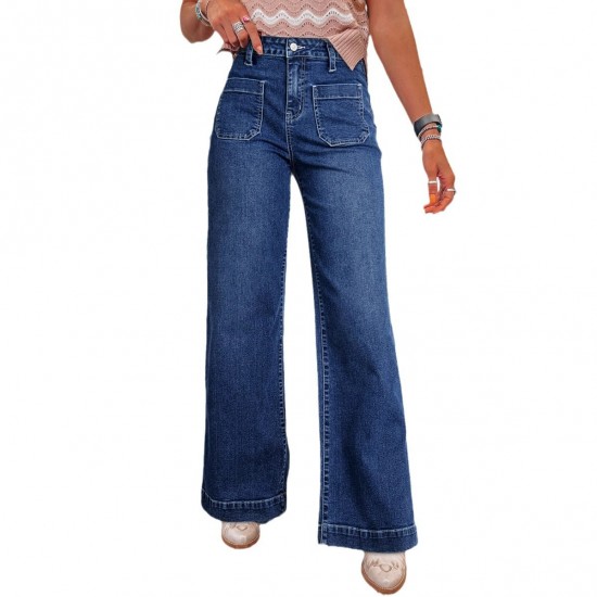 European and American Cross-Border Amazon Spring 2025 New Dark Blue High-Waisted Wide-Leg Jeans for Women, Fashionable Retro Straight-Leg Pants European and American Cross-Border Amazon Spring 2025 New Dark Blue High-Waisted Wide-Leg Jeans for Women, Fashionable Retro Straight-Leg Pants