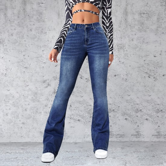 Factory direct sales, 2025 spring and summer new European and American cross-border washed jeans for women, slim-fitting, slightly flared pants Factory direct sales, 2025 spring and summer new European and American cross-border washed jeans for women, slim-fitting, slightly flared pants