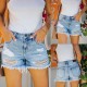 Factory-Shop Cross-Border Independent Station New 2023 Summer Casual Ripped Raw-Edge Straight-Leg Washed Women's Denim Shorts Factory-Shop Cross-Border Independent Station New 2023 Summer Casual Ripped Raw-Edge Straight-Leg Washed Women's Denim Shorts