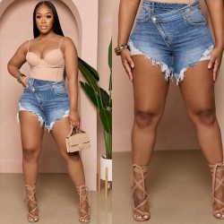 Factory direct cross-border 2025 spring and summer new Amazon high-waisted, sexy, raw-edge denim shorts for women, slimming effect Factory direct cross-border 2025 spring and summer new Amazon high-waisted, sexy, raw-edge denim shorts for women, slimming effect
