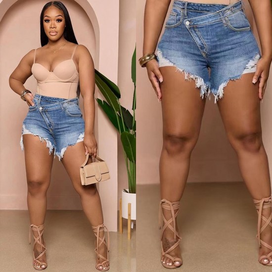 Factory direct cross-border 2025 spring and summer new Amazon high-waisted, sexy, raw-edge denim shorts for women, slimming effect Factory direct cross-border 2025 spring and summer new Amazon high-waisted, sexy, raw-edge denim shorts for women, slimming effect