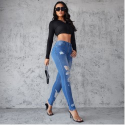 Amazon European and American Cross-border Ripped Jeans for Women, 2025 Spring/Summer New Slimming, Hip-lifting Skinny Pants, High-waisted, In Stock Amazon European and American Cross-border Ripped Jeans for Women, 2025 Spring/Summer New Slimming, Hip-lifting Skinny Pants, High-waisted, In Stock