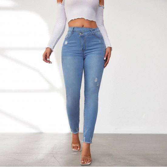 Factory Direct Foreign Trade Jeans for Women: Spring 2024 Elastic High-Waisted Slimming Raw-Edge Straight-Leg Pants Factory Direct Foreign Trade Jeans for Women: Spring 2024 Elastic High-Waisted Slimming Raw-Edge Straight-Leg Pants