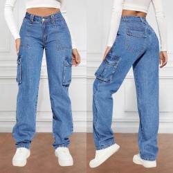 2025 New Cross-border Foreign Trade American Retro Mid-Rise Multi-Pocket Workwear Jeans for Women Casual Straight-Leg Trendy 2025 New Cross-border Foreign Trade American Retro Mid-Rise Multi-Pocket Workwear Jeans for Women Casual Straight-Leg Trendy