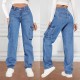2025 New Cross-border Foreign Trade American Retro Mid-Rise Multi-Pocket Workwear Jeans for Women Casual Straight-Leg Trendy 2025 New Cross-border Foreign Trade American Retro Mid-Rise Multi-Pocket Workwear Jeans for Women Casual Straight-Leg Trendy