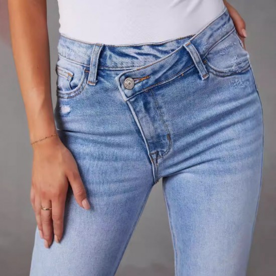 2025 European and American new cross-border foreign trade stretch straight-leg jeans for women, stylish commuter-friendly ripped washed trousers 2025 European and American new cross-border foreign trade stretch straight-leg jeans for women, stylish commuter-friendly ripped washed trousers