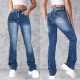 Factory direct sales: 2025 cross-border European and American retro hot girl jeans, tight-fitting, high-elastic flared pants for women, in stock Factory direct sales: 2025 cross-border European and American retro hot girl jeans, tight-fitting, high-elastic flared pants for women, in stock