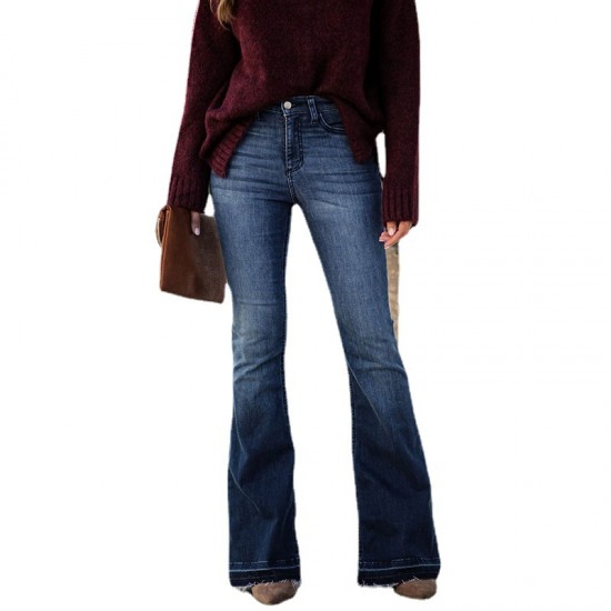 Factory direct sales: 2025 European and American cross-border foreign trade women's jeans, fashionable slim-fit stretch, raw-edge, high-waisted flared pants Factory direct sales: 2025 European and American cross-border foreign trade women's jeans, fashionable slim-fit stretch, raw-edge, high-waisted flared pants