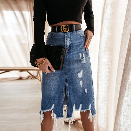 2025 Summer European and American Denim Skirt for Women, Washed Irregular Ripped Fringed Midi Skirt, High-Waisted Distressed 2025 Summer European and American Denim Skirt for Women, Washed Irregular Ripped Fringed Midi Skirt, High-Waisted Distressed
