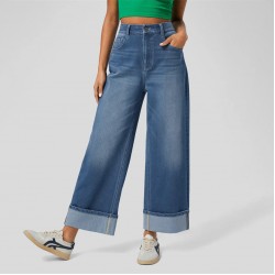 2025 Spring new European and American cross-border fashionable high-waisted straight-leg jeans with cuffed hems for women, casual wide-leg pants. 2025 Spring new European and American cross-border fashionable high-waisted straight-leg jeans with cuffed hems for women, casual wide-leg pants.