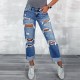 Factory direct sales: 2025 new cross-border women's ripped jeans with pockets, slimming, European straight-leg pants