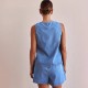 Independent cross-border European and American style summer fashion casual sleeveless tie-down high-waisted women's vest denim shorts set Independent cross-border European and American style summer fashion casual sleeveless tie-down high-waisted women's vest denim shorts set