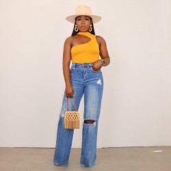 2025 Amazon cross-border new ripped jeans for women, washed wide-leg straight-leg trousers in stock. 2025 Amazon cross-border new ripped jeans for women, washed wide-leg straight-leg trousers in stock.