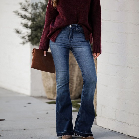 Factory direct sales: 2025 European and American cross-border foreign trade women's jeans, fashionable slim-fit stretch, raw-edge, high-waisted flared pants Factory direct sales: 2025 European and American cross-border foreign trade women's jeans, fashionable slim-fit stretch, raw-edge, high-waisted flared pants