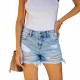 Factory-Shop Cross-Border Independent Station New 2023 Summer Casual Ripped Raw-Edge Straight-Leg Washed Women's Denim Shorts Factory-Shop Cross-Border Independent Station New 2023 Summer Casual Ripped Raw-Edge Straight-Leg Washed Women's Denim Shorts