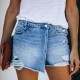 2025 new European and American summer casual elegant washed ripped skirt, light blue women's denim shorts