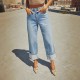 Amazon cross-border 2025 spring and summer new stretch straight jeans for women, quality retro high-waisted trousers with cuffs