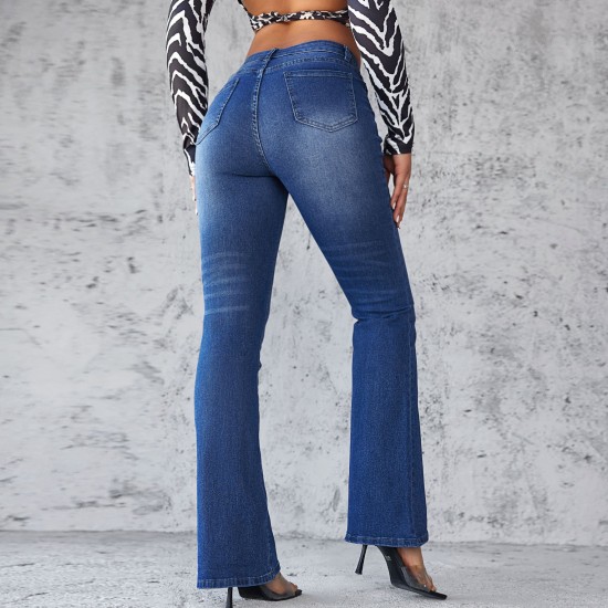 Factory Direct Foreign Trade European and American Cross-Border 2025 Spring New Women's Jeans: Slim Fit, Elegant Commuter Bootcut Jeans