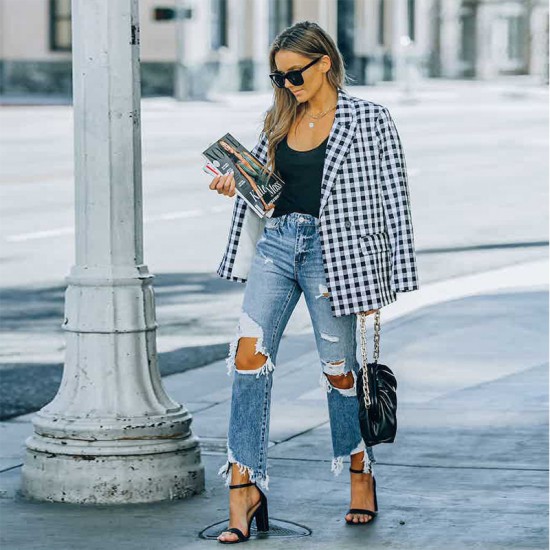 2023 new European and American cross-border spring ripped jeans for women, washed, ripped, raw-edged, beggar pants in stock for wholesale 2023 new European and American cross-border spring ripped jeans for women, washed, ripped, raw-edged, beggar pants in stock for wholesale