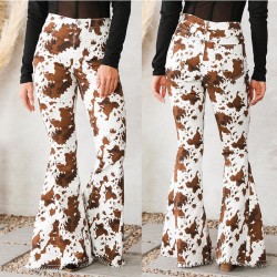 Factory Direct 2023 New European and American Women's Jeans, White Background Print, Brown High-Waisted, Flared, In-Stock Wholesale Factory Direct 2023 New European and American Women's Jeans, White Background Print, Brown High-Waisted, Flared, In-Stock Wholesale