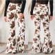 Factory Direct 2023 New European and American Women's Jeans, White Background Print, Brown High-Waisted, Flared, In-Stock Wholesale