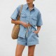 European and American Cross-Border Retro Casual Loose Pockets Short-sleeved shirt and shorts denim two-piece set European and American Cross-Border Retro Casual Loose Pockets Short-sleeved shirt and shorts denim two-piece set