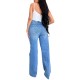 Factory direct sale on Amazon, women's long high-waisted jeans, ripped, raw-edge, popular European and American style, comfortable wide-leg pants.