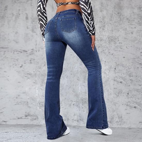 Factory direct sales, 2025 spring and summer new European and American cross-border washed jeans for women, slim-fitting, slightly flared pants Factory direct sales, 2025 spring and summer new European and American cross-border washed jeans for women, slim-fitting, slightly flared pants