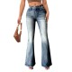 Cross-border women's fashion: high-elastic pocket embroidered vintage jeans, slim-fitting, hip-lifting flared pants