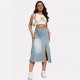 New Spring/Summer New Cross-Border American Retro Denim Skirt for Women, Fashionable Slit-Spliced Midi A-Line Skirt New Spring/Summer New Cross-Border American Retro Denim Skirt for Women, Fashionable Slit-Spliced Midi A-Line Skirt