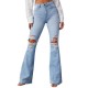 Factory direct sales of 2025 new cross-border European and American high-waisted, ripped jeans for women, street style, flared pants. Factory direct sales of 2025 new cross-border European and American high-waisted, ripped jeans for women, street style, flared pants.