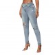 Light-colored High-waisted Jeans for Women, European and American Cross-border Amazon 2025 New Elastic Slimming, Skinny-fitting, Ripped Skinny Pants