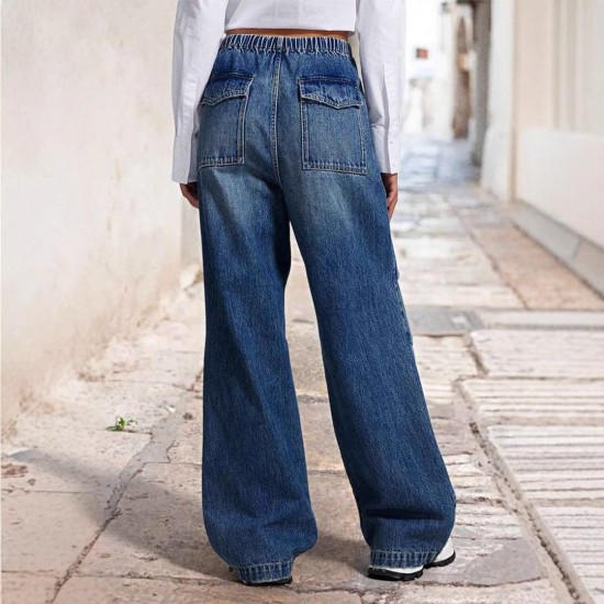 2025 spring new European and American cross-border mid-waisted wide-leg pleated loose jeans for women, street retro straight-leg pants 2025 spring new European and American cross-border mid-waisted wide-leg pleated loose jeans for women, street retro straight-leg pants