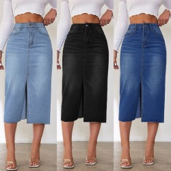 Factory direct sales, foreign trade, 2025 American retro non-stretch denim shorts Women's midi-length slit skirt Factory direct sales, foreign trade, 2025 American retro non-stretch denim shorts Women's midi-length slit skirt