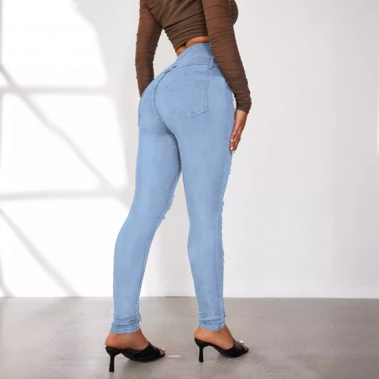2025 New European and American Cross-Border Super High-Waisted Ripped Jeans: Tight-Leg Slimming Skinny Pants for Women 2025 New European and American Cross-Border Super High-Waisted Ripped Jeans: Tight-Leg Slimming Skinny Pants for Women