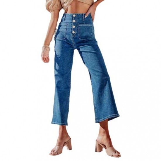 2025 autumn new European and American cross-border buttoned stretch jeans for women, high-waisted, stylish, and slimming washed straight-leg jeans. 2025 autumn new European and American cross-border buttoned stretch jeans for women, high-waisted, stylish, and slimming washed straight-leg jeans.