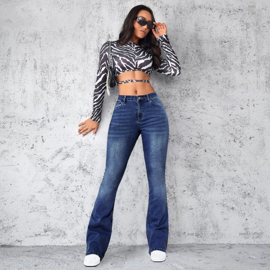 Factory direct sales, 2025 spring and summer new European and American cross-border washed jeans for women, slim-fitting, slightly flared pants Factory direct sales, 2025 spring and summer new European and American cross-border washed jeans for women, slim-fitting, slightly flared pants