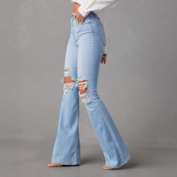 Factory direct sales of 2025 new cross-border European and American high-waisted, ripped jeans for women, street style, flared pants. Factory direct sales of 2025 new cross-border European and American high-waisted, ripped jeans for women, street style, flared pants.
