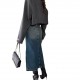 Vintage fashion Amazon cross-border high-waisted slit denim skirt, washed, slim-fitting, hip-lifting midi skirt for women