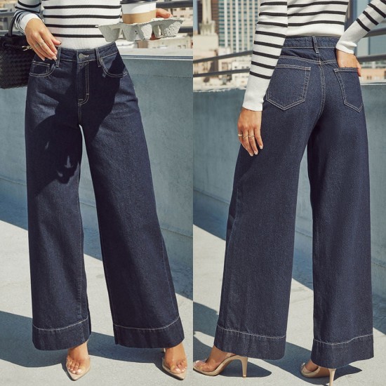Cross-border 2025 new wide-leg pants in stock, Amazon washed, elegant high-waisted, long wide-leg jeans for women